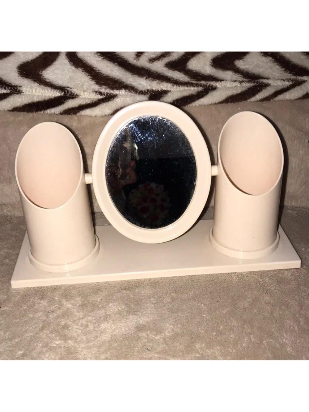 Light pink Double Cup Vanity Organizer with swivel Mirror